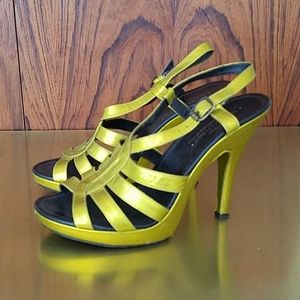 Donald Pliner Strappy Heels, Mettalic Yellow Green